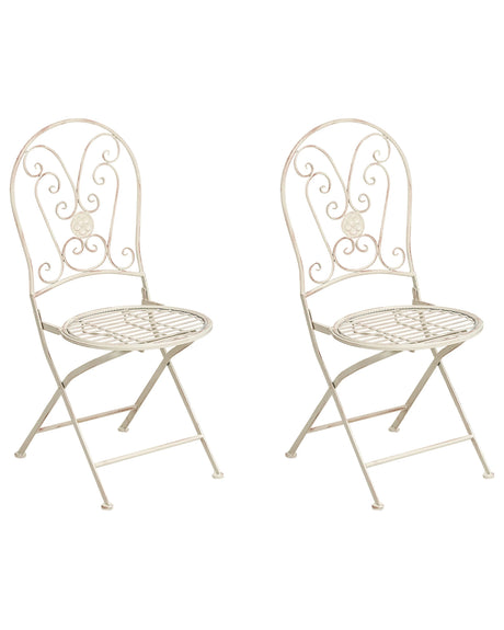 Set of 2 Garden Chairs Light Beige Metal Iron Frame Folding Vintage Style Outdoor Beliani