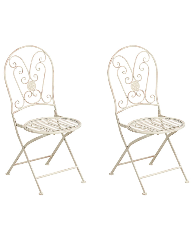 Set of 2 Garden Chairs Light Beige Metal Iron Frame Folding Vintage Style Outdoor Beliani