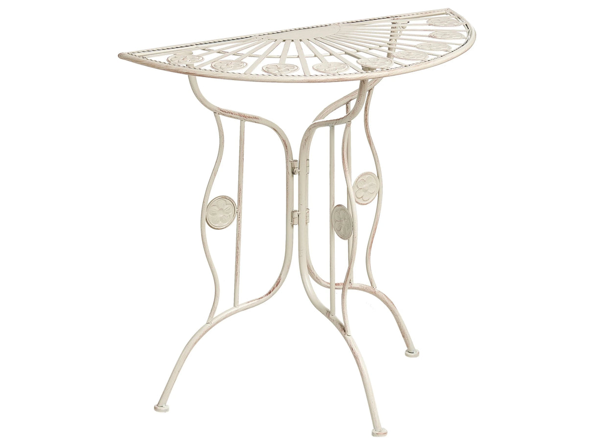 Garden Bistro Table Light Beige Metal Iron Frame 80 x 37 cm Tabletop Vintage Style Outdoor Beliani