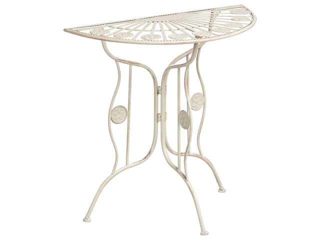 Garden Bistro Table Light Beige Metal Iron Frame 80 x 37 cm Tabletop Vintage Style Outdoor Beliani