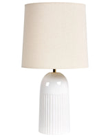 Table Lamp Off  White Ceramic Base Linen Shade Bedside Lamp for Hallway Lounge Beliani