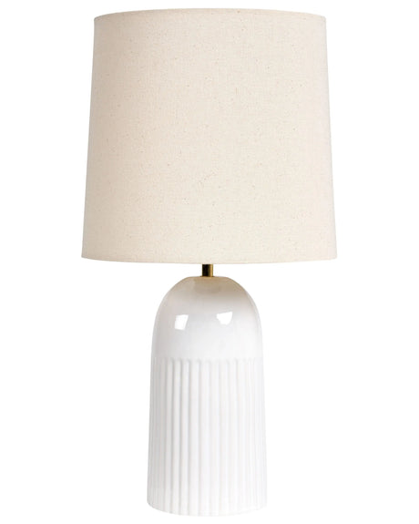 Table Lamp Off  White Ceramic Base Linen Shade Bedside Lamp for Hallway Lounge Beliani