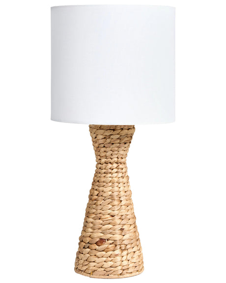Table Lamp Natural Water Hyacinth Base Fabric White Shade Boho Japandi Coastal Style Beliani