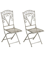 Set of 2 Garden Chairs  Grey Metal Iron Frame Folding Vintage Style Outdoor Beliani