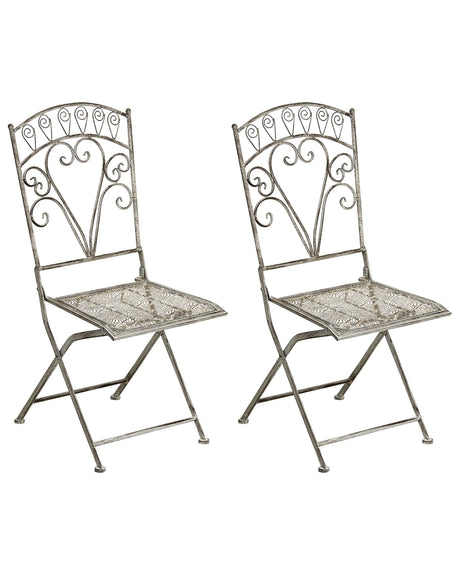 Set of 2 Garden Chairs  Grey Metal Iron Frame Folding Vintage Style Outdoor Beliani