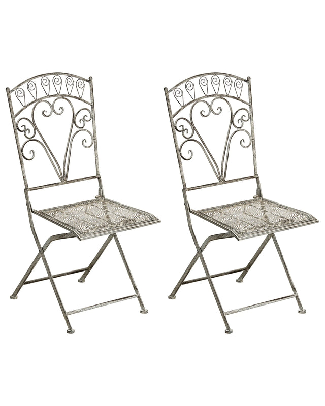 Set of 2 Garden Chairs  Grey Metal Iron Frame Folding Vintage Style Outdoor Beliani
