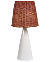 Table Lamp White Ceramic Base Rattan Shade Bedside Lamp for Hallway Lounge Beliani