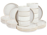 Set of 24 Pieces Off-White Stoneware Kaolin Handmade Reactive Glaze Finish Service for 8 People Kitchen Dining Room Beliani