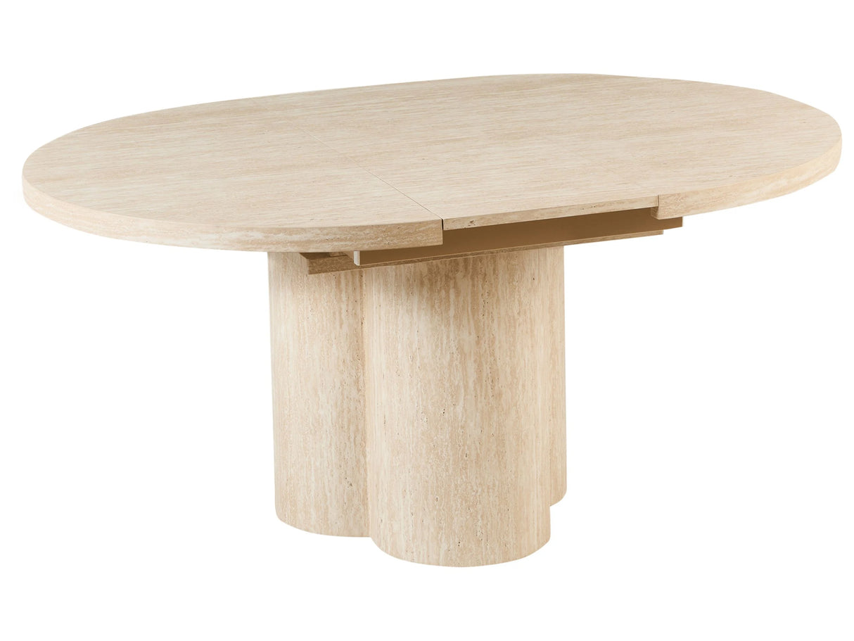 Extending Dining Table Light Brown MDF 120/160 x 76 cm with Butterfly Leaf Top Wide Pedestal Base Dining Room Furniture Minimalist Beliani