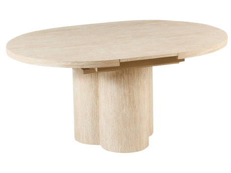 Extending Dining Table Light Brown MDF 120/160 x 76 cm with Butterfly Leaf Top Wide Pedestal Base Dining Room Furniture Minimalist Beliani