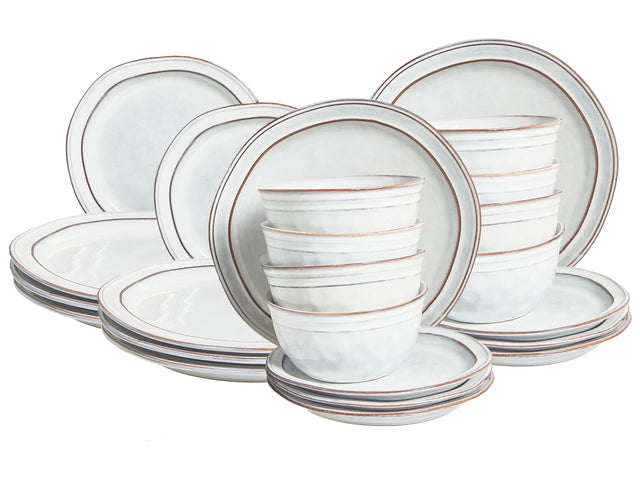 Set of 24 Pieces Light Grey Stoneware Kaolin Handmade Reactive Glaze Finish Service for 8 People Kitchen Dining Room Beliani