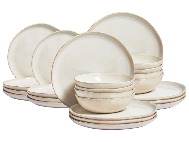 Set of 24 Pieces Light Beige Stoneware Kaolin Handmade Reactive Glaze Finish Service for 8 People Kitchen Dining Room Beliani