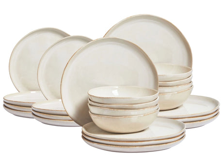 Set of 24 Pieces Light Beige Stoneware Kaolin Handmade Reactive Glaze Finish Service for 8 People Kitchen Dining Room Beliani