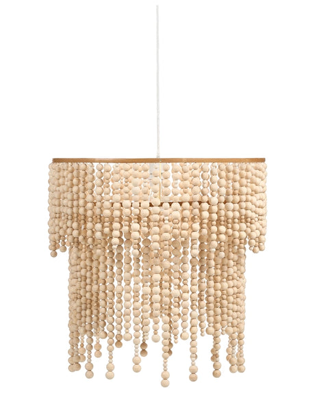 Chandelier Light Brown Rubberwood Beads 2-Tier Boho Style Beliani