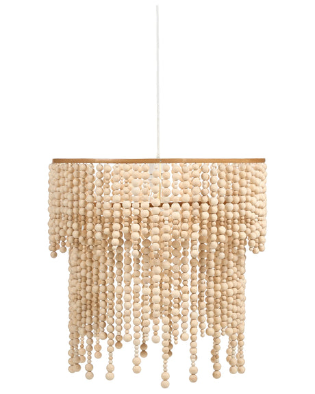 Chandelier Light Brown Rubberwood Beads 2-Tier Boho Style Beliani