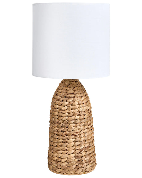 Table Lamp Natural Water Hyacinth Base Fabric White Shade Boho Japandi Coastal Style Beliani