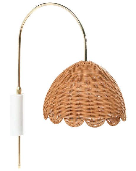 Wall Lamp Natural Rattan Scallop Edge Wall Scone Vintage Boho Style Light Beliani