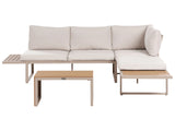 Garden Corner Sofa Set Beige Cushions Light Brown Slatted Design Coffee Table 4 Seater Modern Conversation Set Beliani