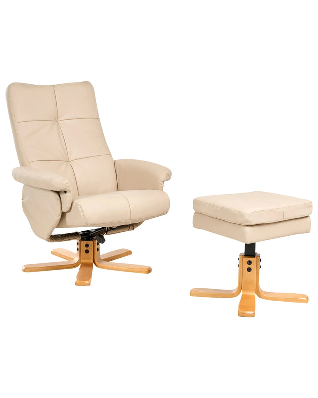 Recliner Armchair Beige with Footstool Faux Leather Swivel Upholstered Metal Frame Retro Design Beliani
