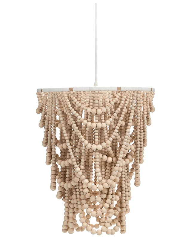 Chandelier Light Brown Rubberwood Beads Boho Style Beliani