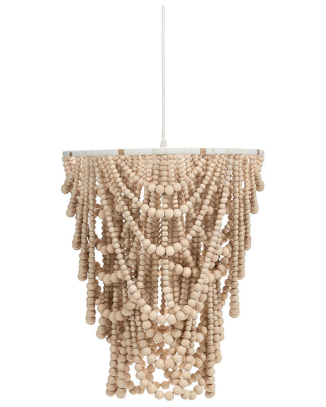 Chandelier Light Brown Rubberwood Beads Boho Style Beliani