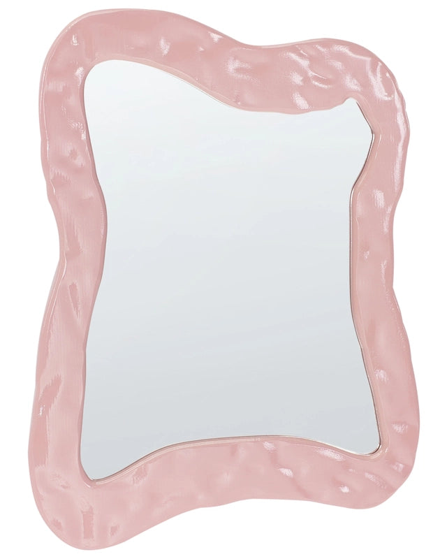 Wall Mirror Pink MDF 80 x 60 cm Decorative Hanging Retro Style Decor Asymmetrical Beliani