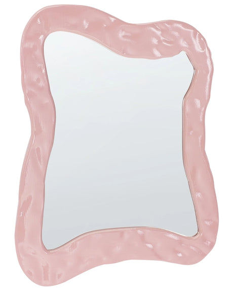 Wall Mirror Pink MDF 80 x 60 cm Decorative Hanging Retro Style Decor Asymmetrical Beliani