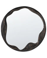 Wall Mirror Dark Brown Pine Wood  60 cm Decorative Round Retro Style Home Accessories Beliani