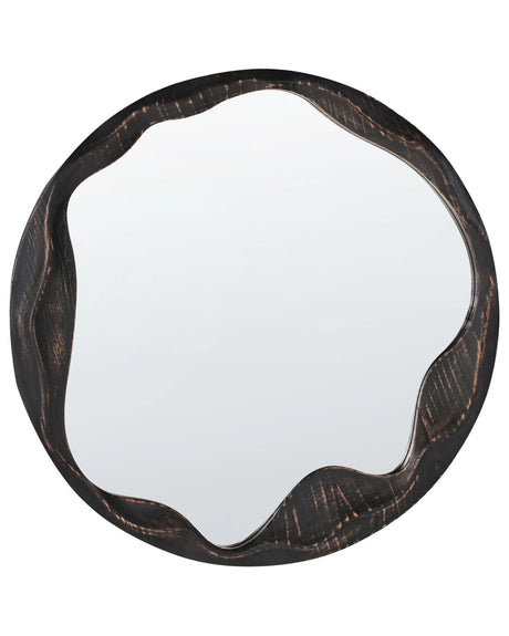 Wall Mirror Dark Brown Pine Wood  60 cm Decorative Round Retro Style Home Accessories Beliani