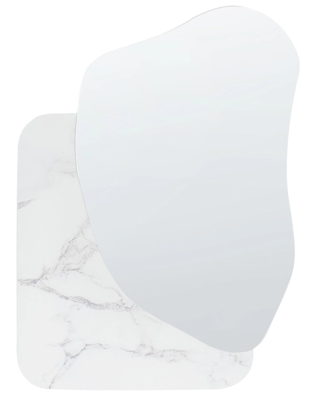 Wall Mirror White Marble MDF 80 x 60 cm Decorative Hanging Modern Style Asymmetrical Home Accessories Beliani