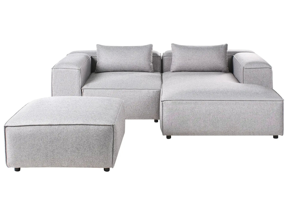 Left Hand Modular Sofa Grey Fabric 3 Seater Corner Sofa with Ottoman Modern Minimalistic Living Room Beliani
