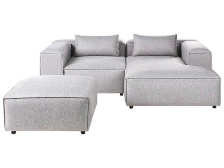 Left Hand Modular Sofa Grey Fabric 3 Seater Corner Sofa with Ottoman Modern Minimalistic Living Room Beliani