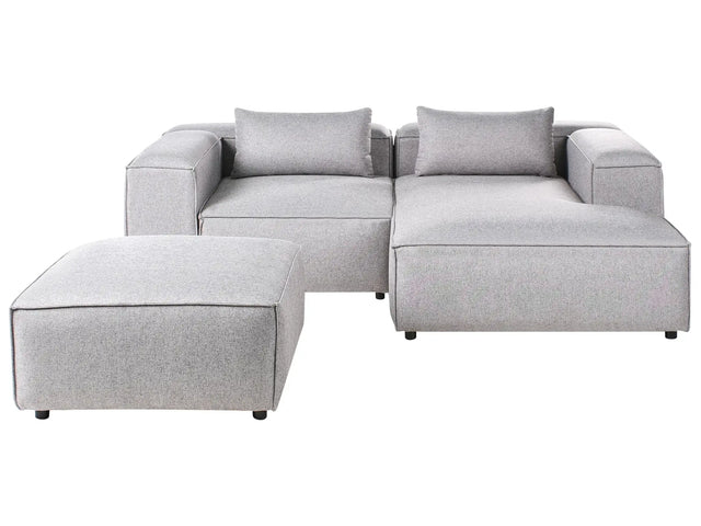 Left Hand Modular Sofa Grey Fabric 3 Seater Corner Sofa with Ottoman Modern Minimalistic Living Room Beliani
