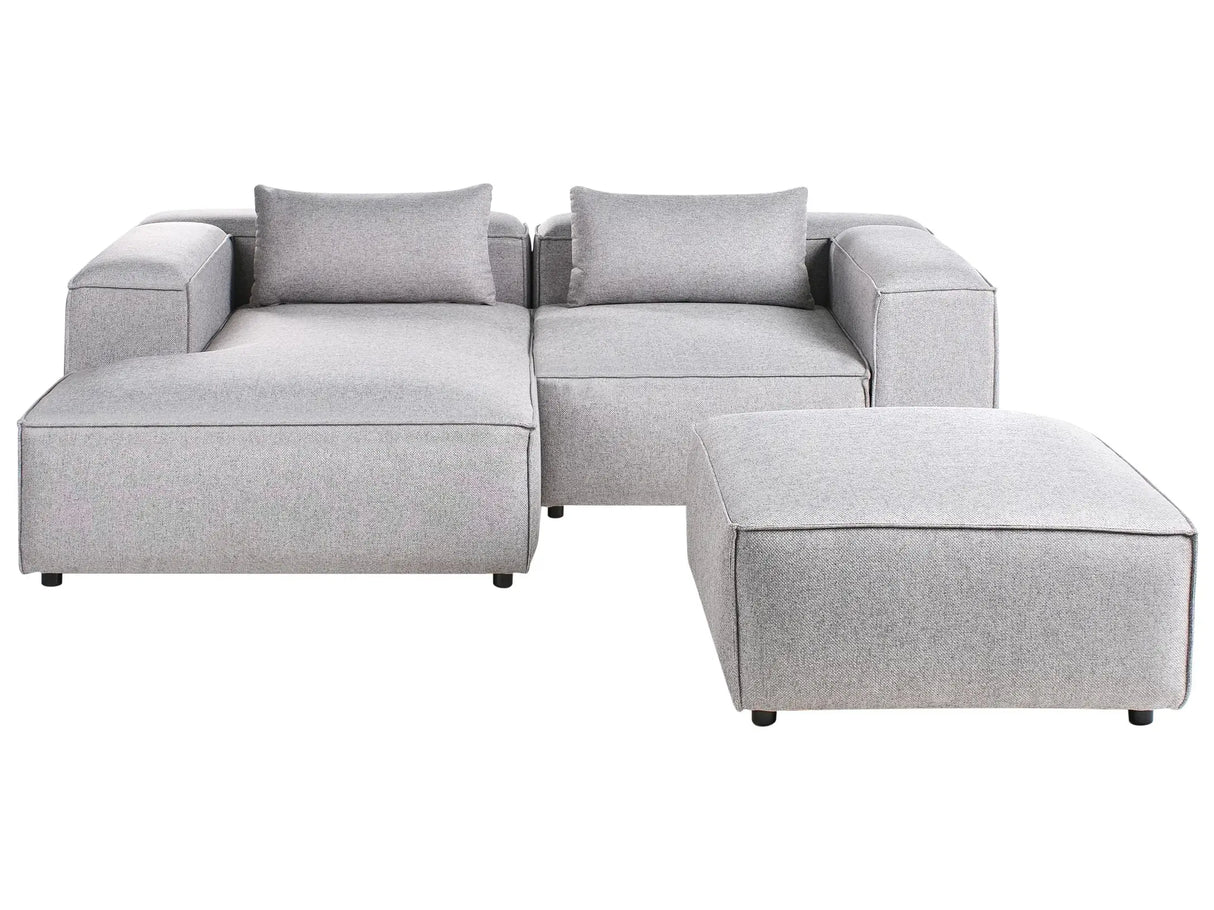 Right Hand Modular Sofa Grey Fabric 3 Seater Corner Sofa with Ottoman Modern Minimalistic Living Room Beliani