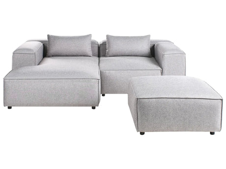 Right Hand Modular Sofa Grey Fabric 3 Seater Corner Sofa with Ottoman Modern Minimalistic Living Room Beliani