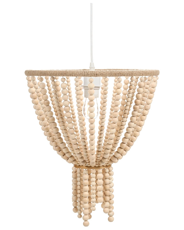 Chandelier Light Brown Rubberwood Beads Boho Style Beliani
