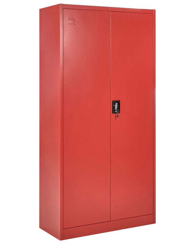 Home Office Storage Cabinet Red Steel 2 Doors 5 Shelves Industrial Design Beliani