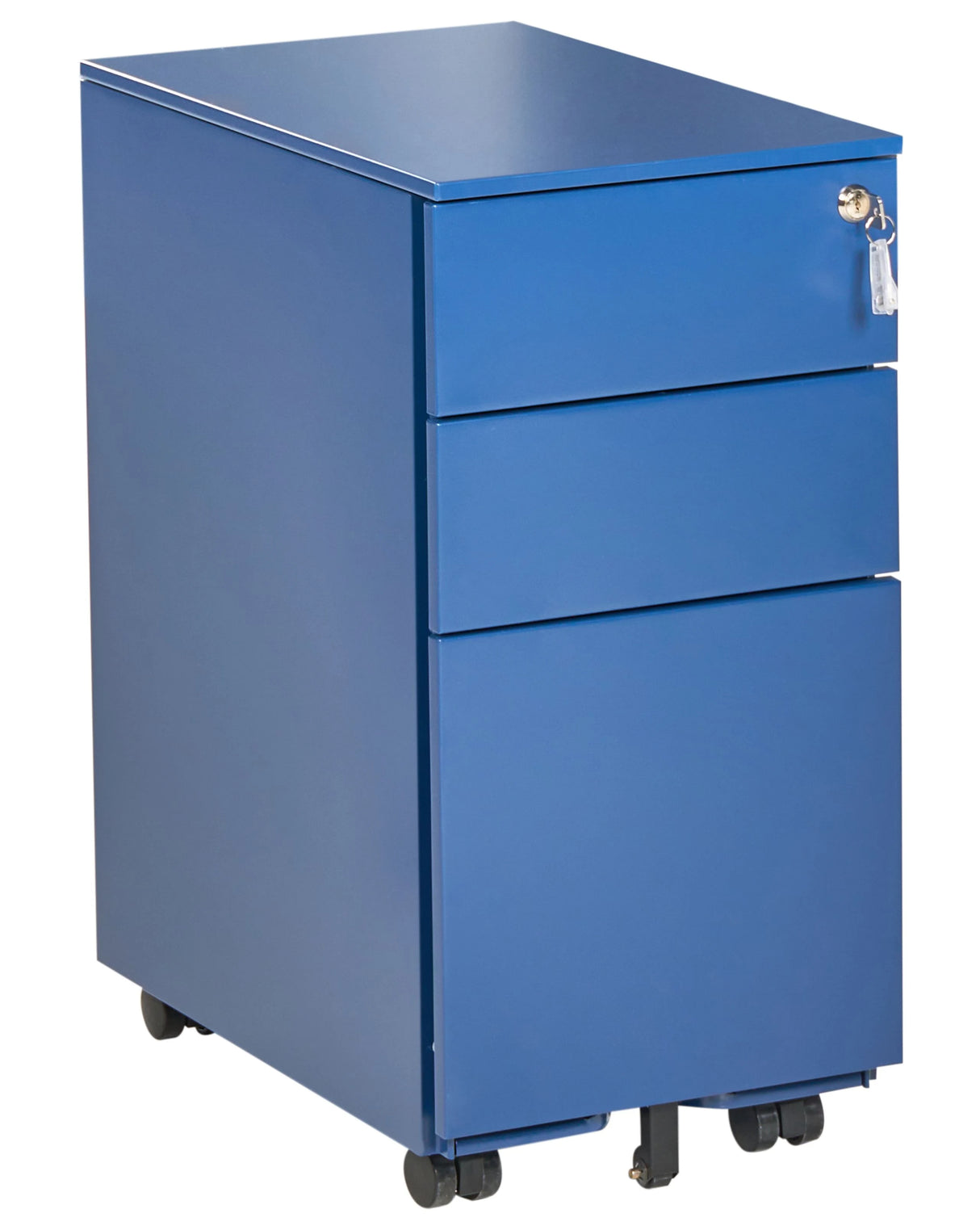 Storage Cabinet Blue Metal with 3 Drawers Key Lock Castors Industrial Modern Home Office Garage Beliani