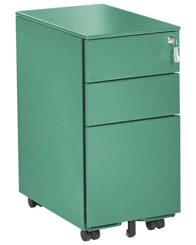 Storage Cabinet Green Metal with 3 Drawers Key Lock Castors Industrial Modern Home Office Garage Beliani