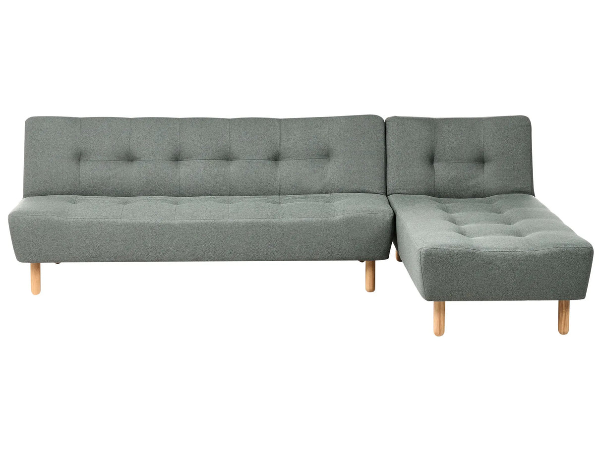 Corner Sofa Green Fabric Upholstery Light Wood Legs Left Hand Chaise Longue 4 Seater Beliani