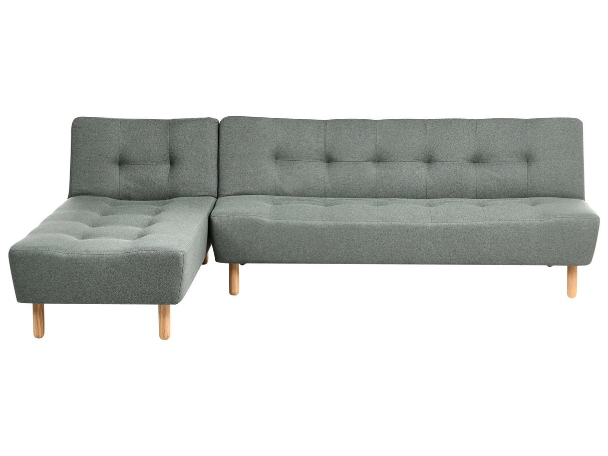 Corner Sofa Green Fabric Upholstery Light Wood Legs Right Hand Chaise Longue 4 Seater Beliani