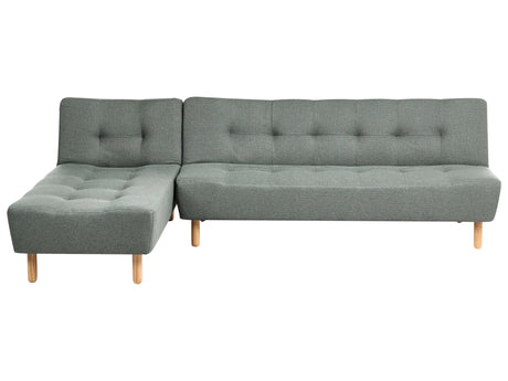 Corner Sofa Green Fabric Upholstery Light Wood Legs Right Hand Chaise Longue 4 Seater Beliani