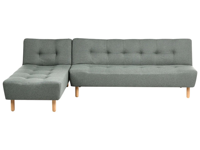 Corner Sofa Green Fabric Upholstery Light Wood Legs Right Hand Chaise Longue 4 Seater Beliani
