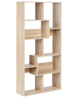 6 Tier Bookcase Light Brown Shelves Particle Board Frame Open Back Irregular Design Storage Minimalist Style Beliani