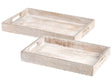 Set of 2 Serving Trays Light Brown Mango Wood Decorative Stylish Carved Pastry Holder Beliani
