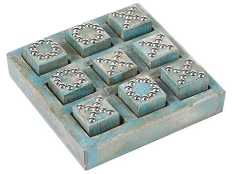 Tic-Tac-Toe Game Blue Board Decorative Mango Wood Accessory Living Room Beliani