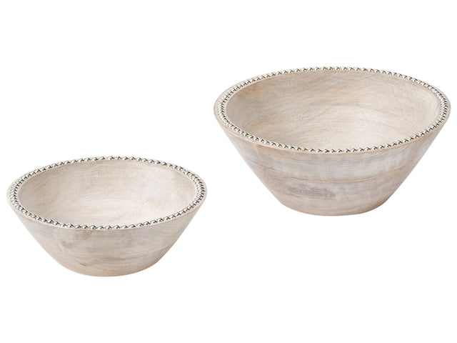 Set of 2 Fruit Bowls Light Brown Mango Wood Iron Handmade Painted Kitchen Dining Room Beliani