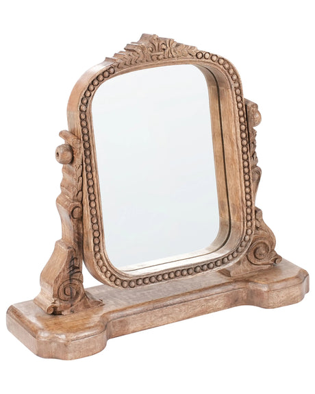 Makeup Mirror Brown Mango Wood Dressing Table Magnifying Mirror Decorative Beliani