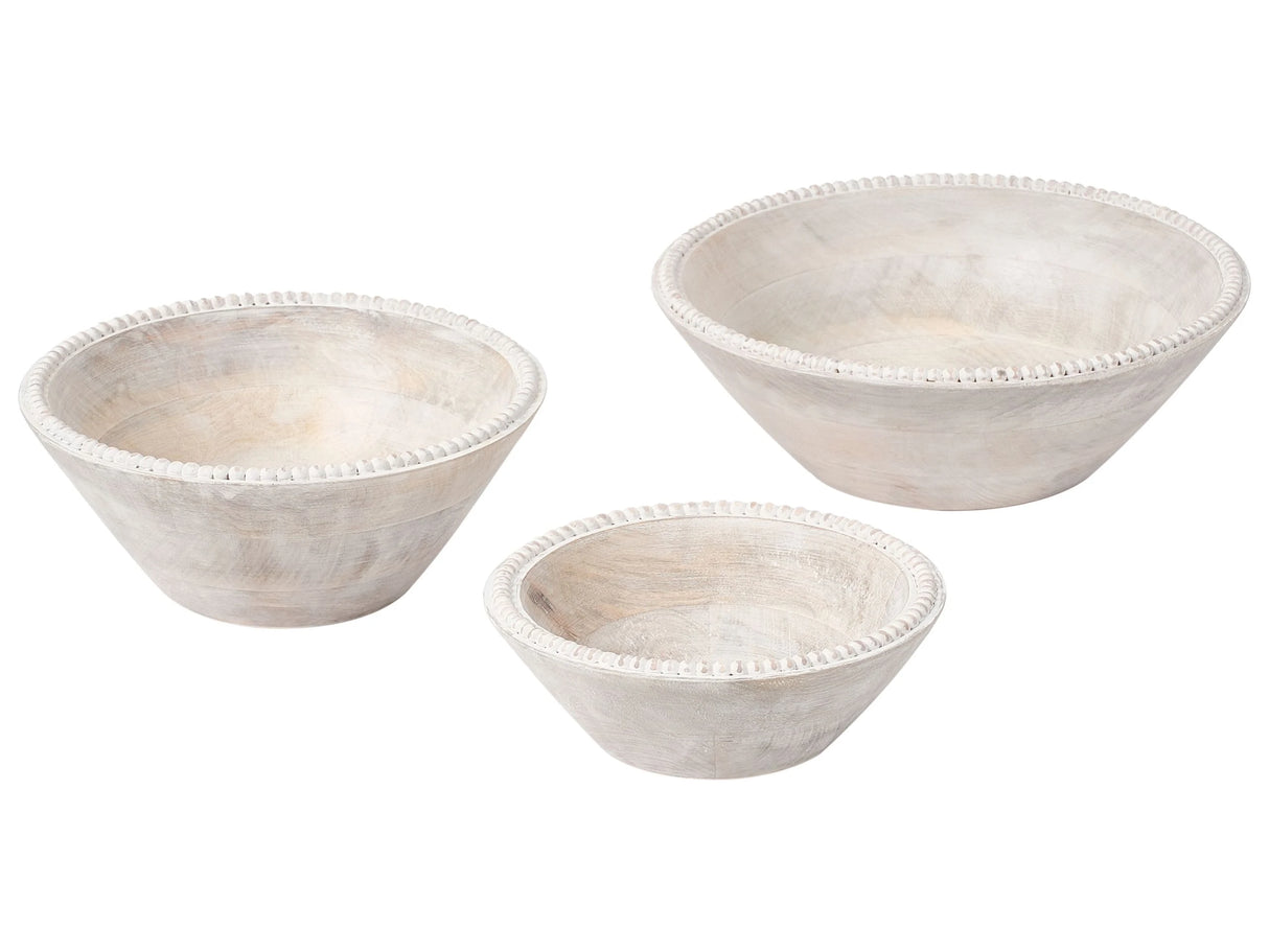 Set of 3 Fruit Bowls Light Brown Mango Wood Handmade Painted Kitchen Dining Room Beliani