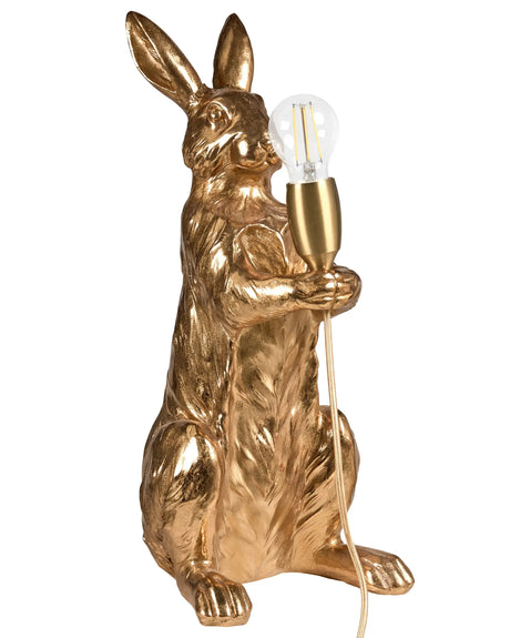 Table Lamp Gold Polyresin Animal-Themed Bedside Light Reading Lamp Rabbit Shape Living Room Bedroom Glam Style Beliani